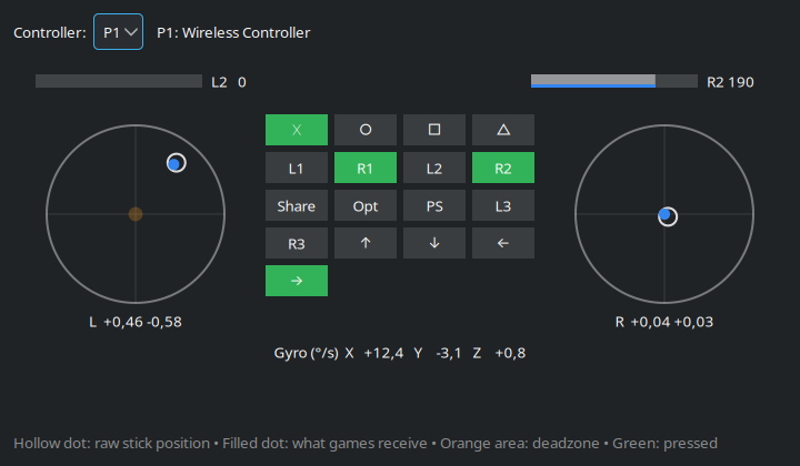 DS4 Bridge controller test window