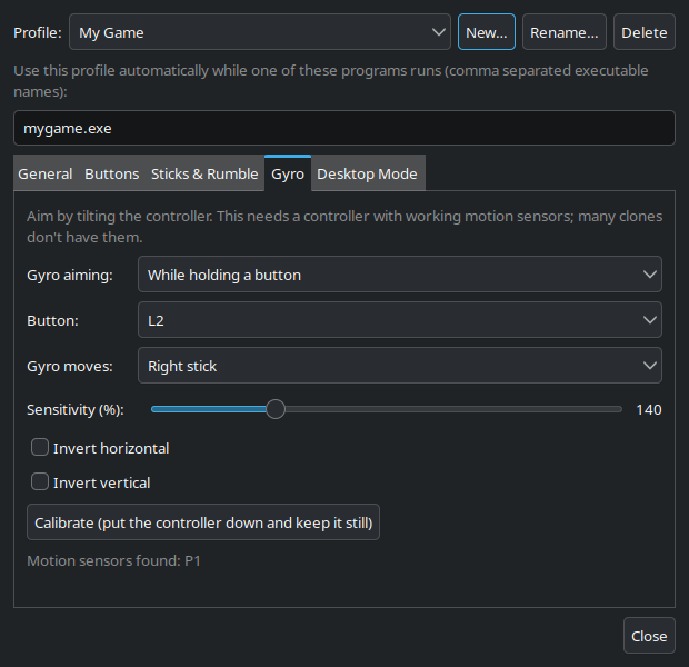 DS4 Bridge gyro settings